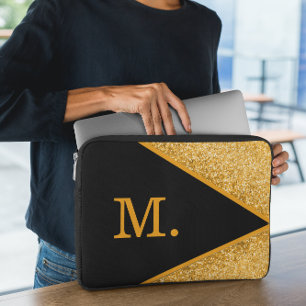 Guld Glitter Black Monogram Laptop Fodral
