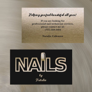 Guld Glitter Black Nail Technician Affärskort Visitkort