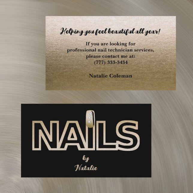 Guld Glitter Black Nail Technician Affärskort Visitkort (Skapare uppladdad)