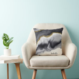 Guld Glitter Black Personalize Kudde