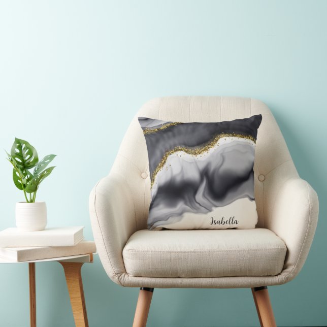 Guld Glitter Black Personalize Kudde (Stol)