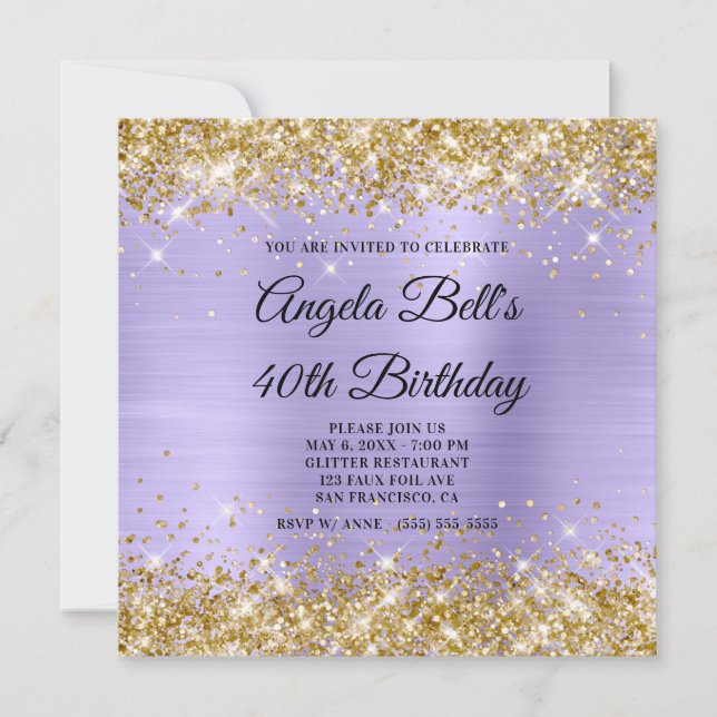 Guld Glitter Blek Lavender Shimmer Foil Monogram Inbjudningar (Framsida)