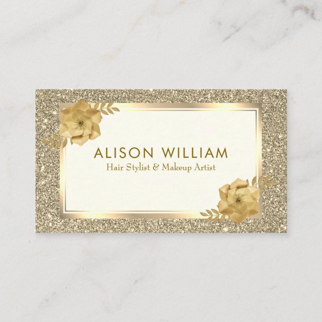 Guld Glitter Blommig Hår Makeup Salong Utnämning  Visitkort (Framsida)