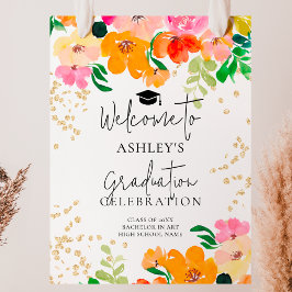 Guld glitter blommigt, botaniskt studenten välkomn poster