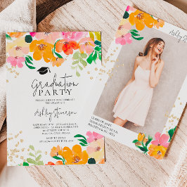 Guld glitter blommigt fotobotaniskt studenten inbjudningar