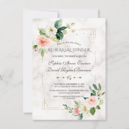 Guld Glitter  Blommigt Marble Rehearsal Dinner Inbjudningar