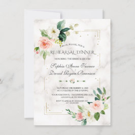 Guld Glitter Blommigt Marble Rehearsal Dinner Inbjudningar