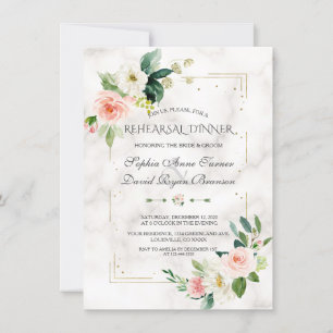 Guld Glitter  Blommigt Marble Rehearsal Dinner Inbjudningar