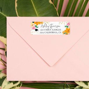 Guld glitter blommigt orange botaniska studenten returadress etikett