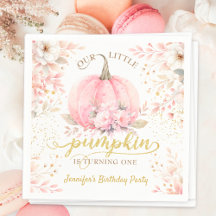 Guld Glitter Blommigt Ro Girl Pumpkin 1:a födelsed