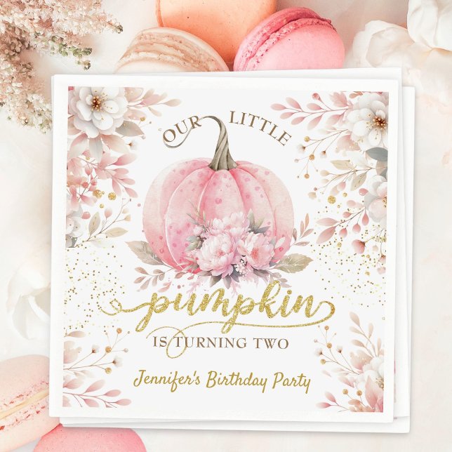 Guld Glitter Blommigt Ro Girl Pumpkin 2:a födelsed Pappersservett (Skapare uppladdad)