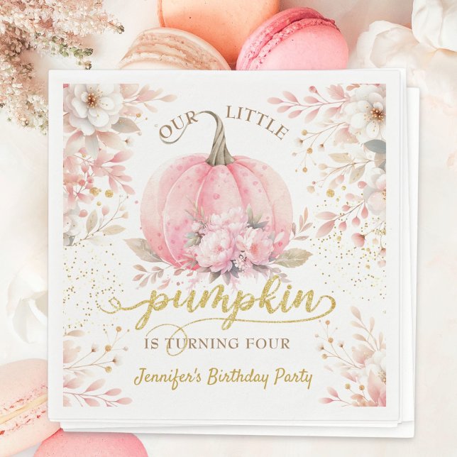 Guld Glitter Blommigt Ro Girl Pumpkin 4e födelseda Pappersservett (Skapare uppladdad)