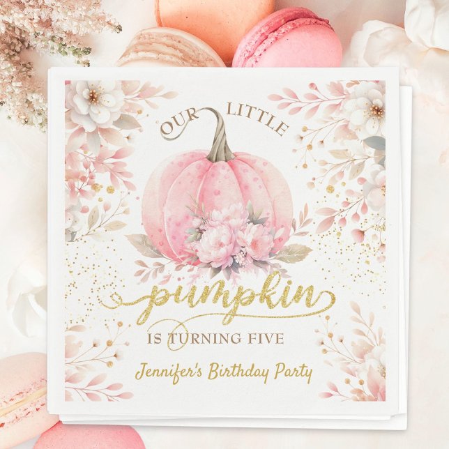 Guld Glitter Blommigt Ro Girl Pumpkin 5:e födelsed Pappersservett (Skapare uppladdad)