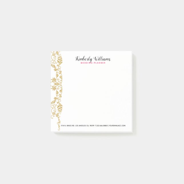 Guld Glitter Blommigt Snöre accent Post-it Block (Framsida)