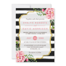 Guld Glitter Blommigt Svarta vita Rand Bröllop