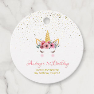 Guld Glitter Blommigt Unicorn Horn Birthday Baby Gåvor Etiketter