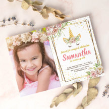 Guld Glitter | Blommigt Unicorn Horn Birthday Phot