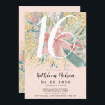 Guld Glitter blommigt, vattenfärg  sweet sixteen Inbjudningar<br><div class="desc">En chic,  elegant och glatt handmålad dammig rosa och blek grönt vattenfärgad blommigt bouquet med guld glitter-mousserande svenett 16 födelsedagsfest inbjudan med penselmantertypografi med elegant calligraphy,  en stor 16. Bakgrunden för den  rosan färg är fullt anpassade.</div>