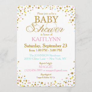 Guld Glitter Blue Rosa Gult Sprinkle Baby Shower Inbjudningar