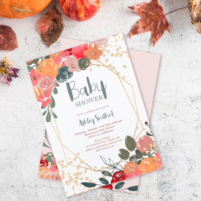 Guld glitter boho blommigt vattenfärgsdusch för ba inbjudningar (Skapare uppladdad)