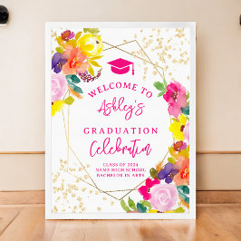 Guld glitter boho fet blommigt studenten välkommen poster