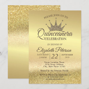 Guld Glitter Bokeh Ombre, Tiara, Quinceañera-fest Inbjudningar