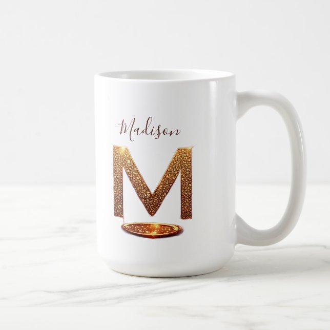 Guld Glitter Bokstav M Monogram Present Kaffemugg (Höger)