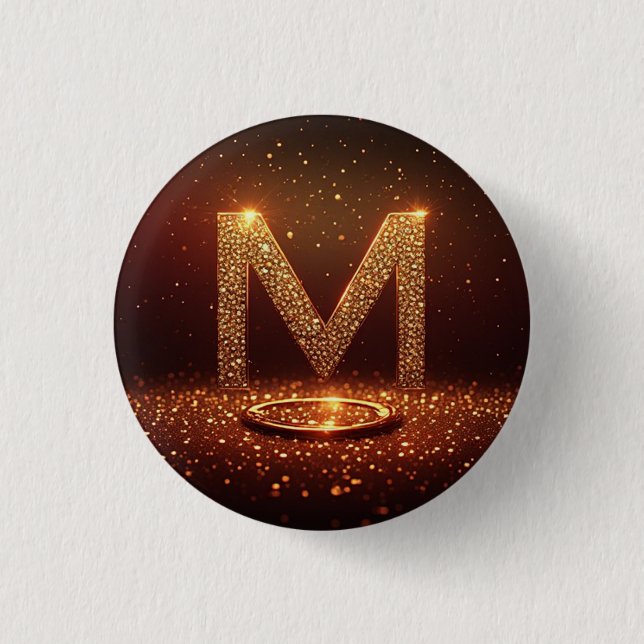 Guld Glitter Bokstav M Monogram Present Knapp (Framsida)