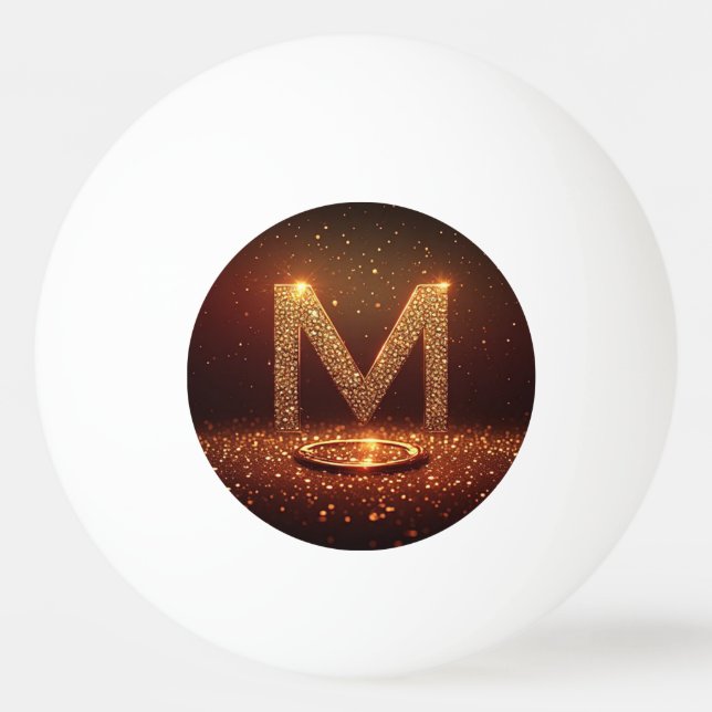 Guld Glitter Bokstav M Monogram Present Pingisboll (Framsidan)