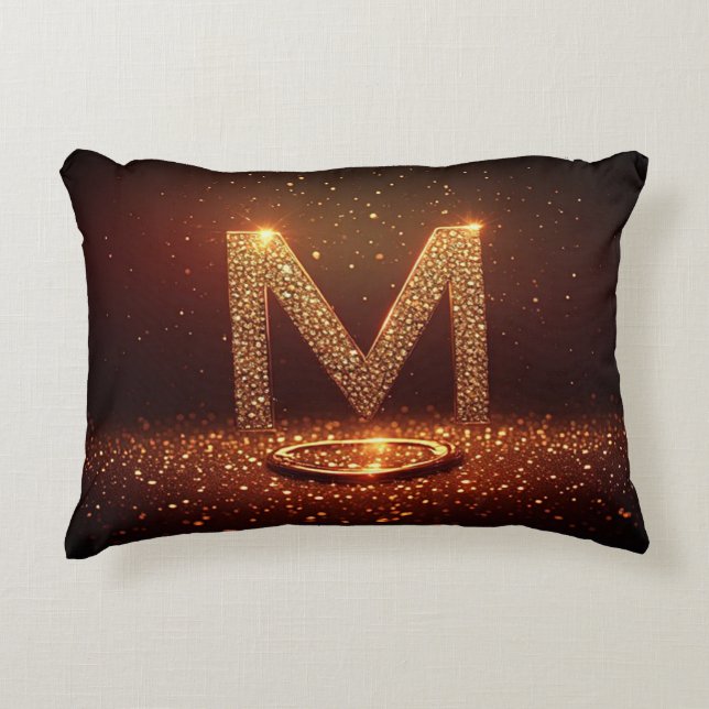 Guld Glitter Bokstav M Monogram Present Prydnadskudde (Framsidan)