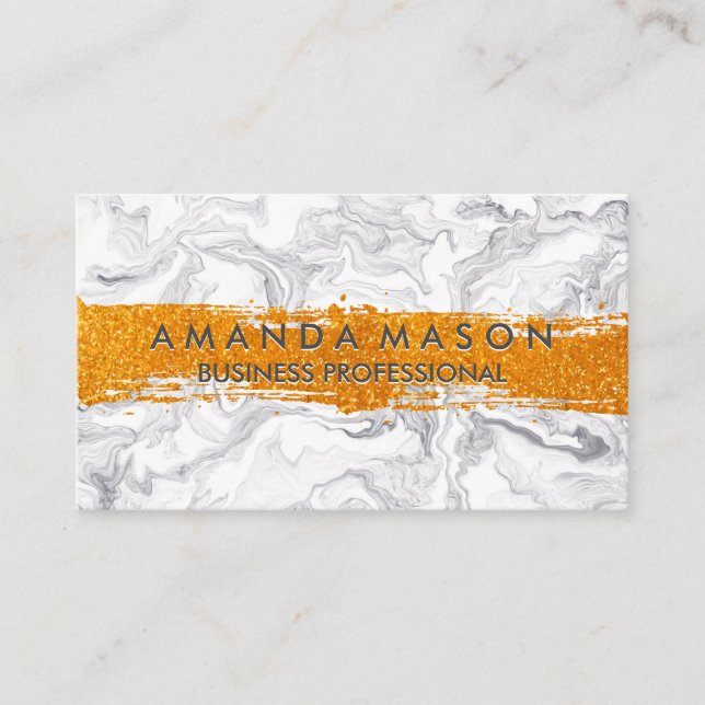 Guld Glitter Borstad | Modern Marmor Visitkort (Framsida)
