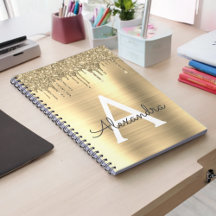 Guld Glitter, borstat Metall Monogram Namn