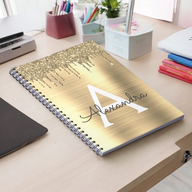 Guld Glitter, borstat Metall Monogram Namn Anteckningsbok (Skapare uppladdad)