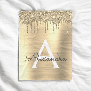Guld Glitter Borstat Metall Monogram Namn Fleecefilt