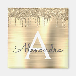 Guld Glitter Borstat Metall Monogram Namn Magnet