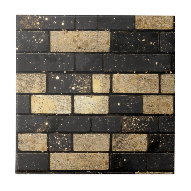 Guld Glitter Brick Mönster Kakelplatta (Framsidan)