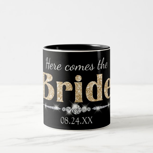 Guld Glitter Bride och diamanterna på Black Två-Tonad Mugg (Center)