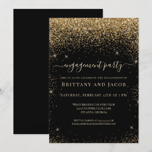 Guld Glitter Bröllop Förlovning Svarta Party Inbjudningar