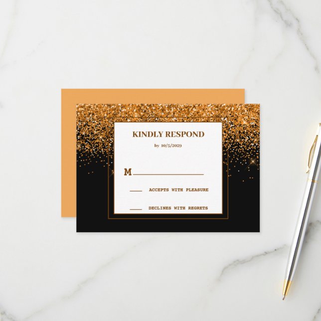 Guld Glitter Bröllop RSVP-kort OSA Kort (Fram/Back In Situ)