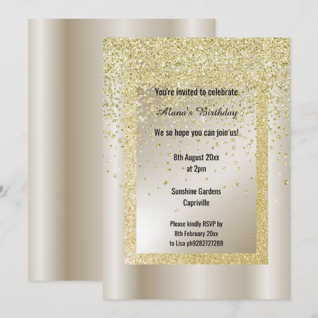 Guld Glitter Bronze Modern All Occassion Anpassnin Inbjudningar (Fram/baksida)