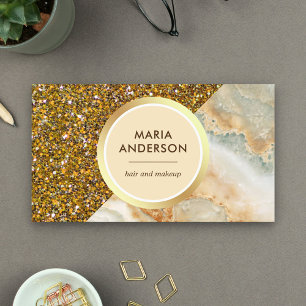 Guld Glitter Brun Marmor Frisörsalong Makeup Artis Visitkort