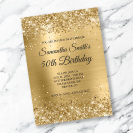 Guld Glitter Brushed Foil Monogram 50:e födelsedag Inbjudningar