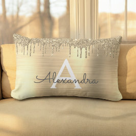 Guld Glitter Brushed Metall Monogram Namn Lumbarkudde