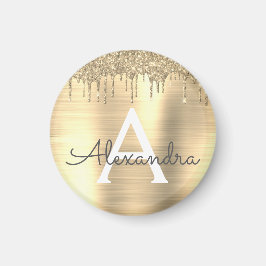 Guld Glitter Brushed Metall Monogram Namn Magnet