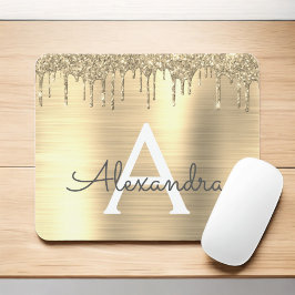 Guld Glitter Brushed Metall Monogram Namn Musmatta