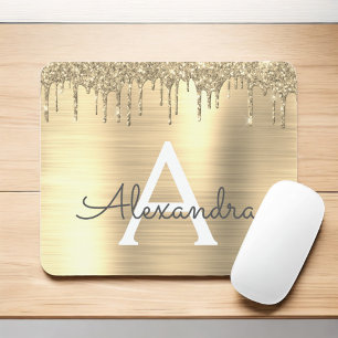 Guld Glitter Brushed Metall Monogram Namn Musmatta