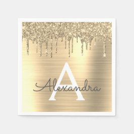 Guld Glitter Brushed Metall Monogram Namn Pappersservett