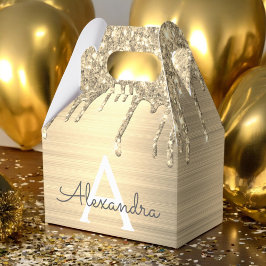 Guld Glitter Brushed Metall Monogram Namn Presentaskar