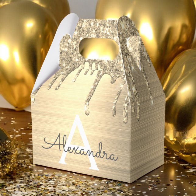 Guld Glitter Brushed Metall Monogram Namn Presentaskar (Skapare uppladdad)