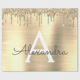 Guld Glitter Brushed Metall Monogram Namn Presentpapper